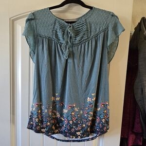 Daniel Rainn Teal Floral Blouse